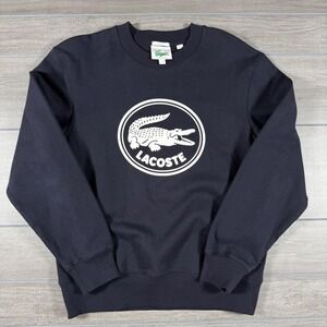 Lacoste Classique Navy Blue Crewneck Sweatshirt Large Logo Unisex Medium